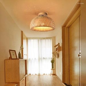أضواء السقف ضوء الخيزران الطبيعية E27 الحياكة اليدوية الإضاءة الإبداع الإضاءة الصينية Zen غرفة الممرات الزخرفية تجهيزات القفص الزخرفية
