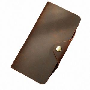 Mäns Crazy Horse Leather LG Wallet Brown Real Leather Trifold Clutch Snap Purse Hasp Purse med Phe Pocket and Coin Pocket 30Vl#