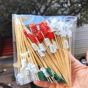 Forks 100Pcs Christmas Series Bamboo Picks Snowflake Tree Shaped Fruit Skewers Cocktail Cupcake Toothpicks Party Decor