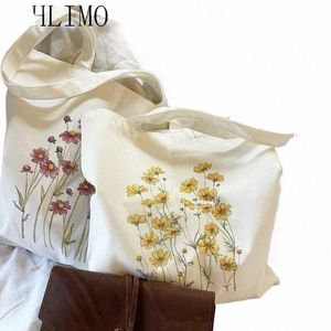 Shop Bags Floral Canvas Tote Bag Bolsas de Ombro Frs Daisy Lavender Rose Garden Eco Friendly Reutilizável Cute School Tote Bag u0Tn #