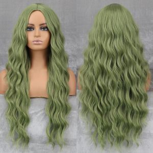 Parrucche lunghe wavy green sintetico parrucca donna heatresistant mezzine naturale party cosplay lolita rosso nero parrucca rosa nera