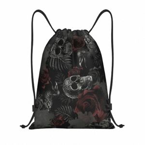 Skull FRS -dragkroppar Kvinnor Män Portable Gym Sports Sackpack Halen Rose Floral Training Storage ryggsäckar x6dv#