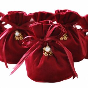 1pc Luxury Packing Drawstring Veet Pouch Sachet Gift Bag For Jewelry Wedding Candy Boxes With Pearl String Decor Favors Bags j6mk#