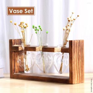 Vaser glas vas träram hydroponic växt vintage blomma potten bord skrivbord bonsai hjärtform butik dekoration