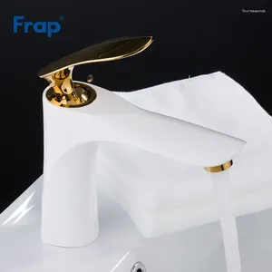 Bathroom Sink Faucets Frap Basin Faucet Gold Handle White Body Painting Finish Tap Mixer & Cold Water Torneira Y10055