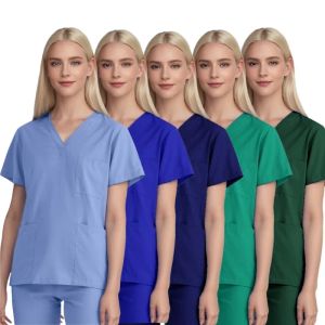 Polyester Spandex Elastic Girls Hospital Uniforms Scrubs For Women Medical Lab Top Nurse Uniform T-shirt Women Spa Uniforms