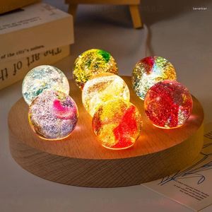 Dekoratif Figürinler Yaratıcı Yuvarlak Renkli Cam Top Boncuklar ve Yedi Yıldızlı Formasyon Doğum Günü Hediyesi Dekor Kristal Gece Işık Masa