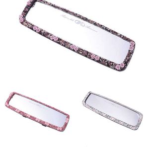 Upgrade Crystal Car Interior Rearview Mirror Decorative Flower Pattern Bling Rhinestone Decorative Cover Car Accessories For Girls Woman
