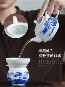 Set da tè High-End Jingdezhen Teiera dipinta a mano in ceramica per uso domestico in porcellana blu e bianca Paesaggio singolo