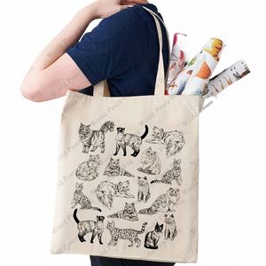 simpatica borsa in tela con motivo gatto, semplice eco shopper Bga versatile borsa da spiaggia leggera borsa da spiaggia per donna 50mF #