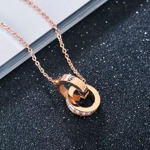 Luxury Fashion Necklace Designer Jewelry party Sterling Silver double rings diamond pendant Rose Gold necklaces for women fancy dress long chain jewelry gift