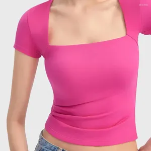 Kvinnors blusar Slim Fit Short-Sleeve Blus Stylish Square Neck Kort ärm Tee Shirt Collection Solid Color för sommaren