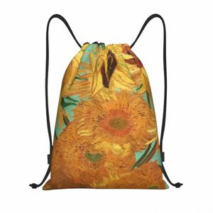 Vincent van Gogh Twee Sunfls Bir Vazo Drawstring Sırt Çantası Spor Çanta Erkekler İçin FRS Boyama Eğitimi Sackpack V6IM#