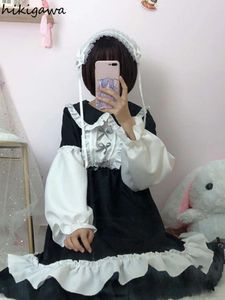 Casual klänningar lolita stil söt för kvinnor kontrast färg sommar söt mantel femme a-line ruffles japansk klänning 2024 vestidos de mujer