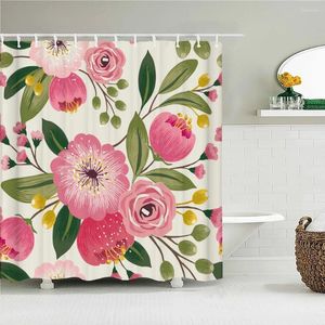 シャワーカーテン高品質のノルディックスタイルの花の葉印刷された生地バススクリーン防水製品フック付きバスルームの装飾