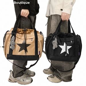 Pentagramtryck Nyltyg crossbody-väskor för kvinnor splesida unisex handväska stor kapacitet shoppare axel hink väska 2023 62dy#