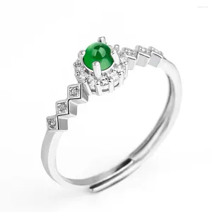 Anéis de cluster 925 prata natural verde jadeite bola contas gem anel de cristal s925 certificado ajustável nupcial luxo jade vintage jóias