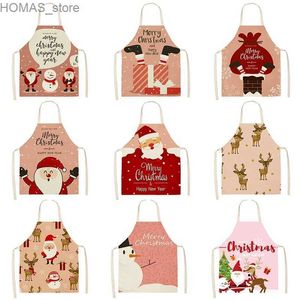 Schürzen Weihnachten Santa Hirsch Muster Reinigung Schürze Hauskochen Küche Schürze Koch Kleidung Baumwolle Erwachsener Bib 47x38cm Y240401D457