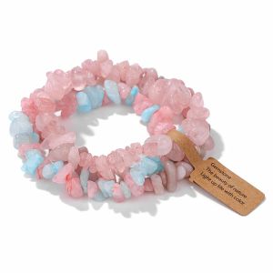 3pcs/set unregelmäßige Kies Rosenquarz -Armband Naturstein Rosa Opal Morganit Chip Perlen Armband Set für Frauen Armreifen