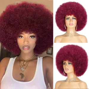 Wigs High Puff Afro Curly Wigs With Bangs Natural Blonde Synthetic Hair Afro Kinky Curly Wig For Black Woman Heat Resistant Daily Use
