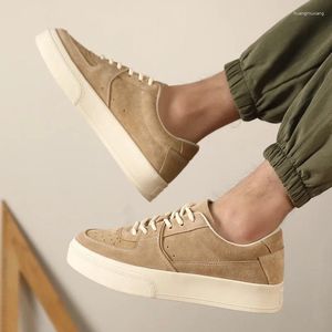 Casual Shoes Vulcanize For Men Cow Suede Handmade Lace-up Canvas Skateboard Zapatillas Verdes Hombre