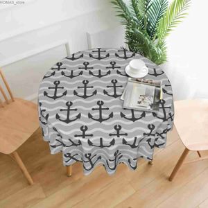 Table Cloth Geometric Anchor Round Table Cloth - Waterproof Resistant Wrinkle And Washable Table Cover 150 CM Diameter Y240401