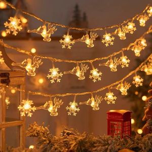 10/20 LED Christmas String Lights Snowflake Snowman Elk Xmas Tree LED Fairy Light Light wisiorek 2023 Home Navidad Dekoracja
