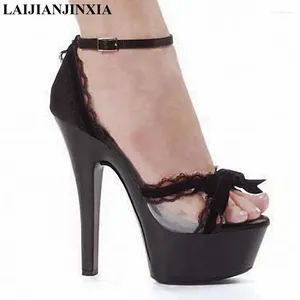 Klädskor laijianjinxia kvinnor sexiga stilettos kvinnliga sandaler 15 cm superhög klackar vattentätt taiwan show catwalk show nattklubb