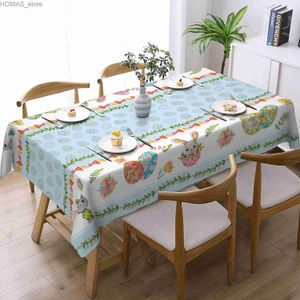 Table Cloth Easter Rabbit Bunny Eggs Rectangle Tablecloth Holiday Party Decoration Waterproof Table Cover for Kitchen Dining Table Decor Y240401