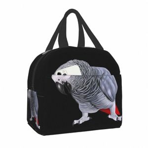 african Grey Parrot Insulated Lunch Bag for Work School Psittacine Bird Portable Cooler Thermal Lunch Box Women Kids Food Bags T7dN#