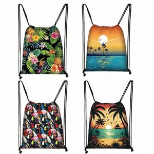 cocut Palm Tree Flamingo Cocut Tree Backpack Women Foldable Eco Shopper Travel Accories Tropical Fr Drawstring Bags N0SV#