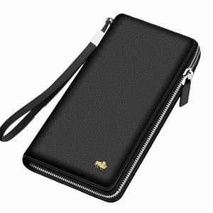 bison DENIM Brand Genuine Leather Wallet RFID Blocking Clutch Bag Wallet Card Holder Coin Purse Zipper Male Lg Wallets N8195 K630#