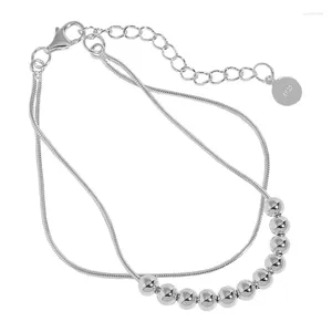 Braccialetti a maglie Perline classiche a doppio strato Bracciale in argento sterling 925 con ciondolo a sfera scorrevole