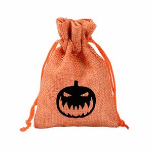 50pcs/lot Wholesale 10x14cm Pumpkin Drawstring Bags Children's Festival Candy Gift Bag Orange Storage Bags For Halen Party k6GD#