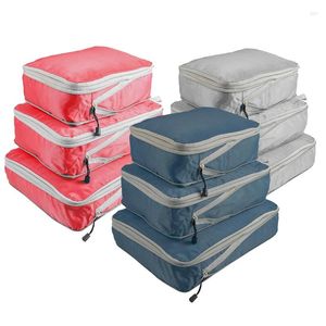 Duffel Bags 3 Pieces/set Compressible Packing Travel Storage Cubes Waterproof Suitcase Nylon Portable With Handbag Luggage Organizers