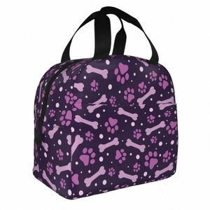 cute Purple Paw Print Insulated Lunch Bags Large Be Animal Reusable Cooler Bag Lunch Box Tote Work Outdoor Food Bag v4vN#