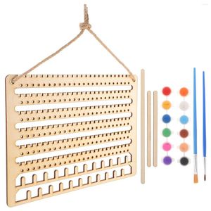 Hooks Wall-mounted Wooden Jewelry Storage Rack Earrings Necklace Display Hanging Board Shelves