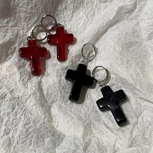 Brincos pendurados punk vampiro cruz vermelha pingente de vidro para joias de festa masculinas e femininas