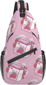 Zaino carino Kawaii fragola latte stampato Sling viaggio escursionismo borsa a tracolla a tracolla per uomo donna borse casual sul petto Sport