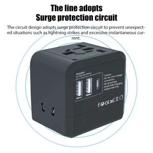 Multifunctional Universal Travel Adapter EU UK US AU Power Charger Adapter Outlet 2 USB 1 Type C Converter Socket Plug Charger