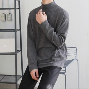 Yasuk 2023 Spring Autumn Winter Solid Casual Plush Turtleneck Men Loose Bottom Double Faced Velvet tröja Simple Warm BigSize