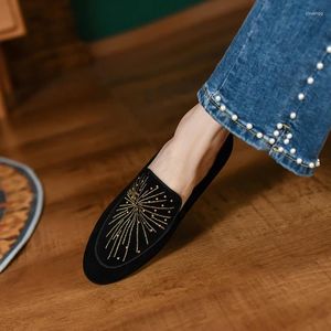 Casual Shoes Women Flats Kid Suede Embroider Loafers Vintage Simple For Spring Slip On Daily Ladies Cozy ShoesRound Toe