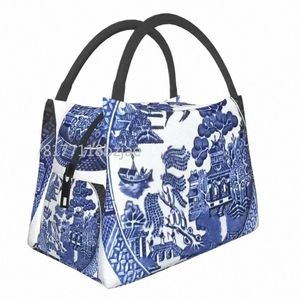 custom Blue Willow China Lunch Bags Women Thermal Cooler Insulated Lunch Boxes for Picnic Cam Work Travel a9YI#