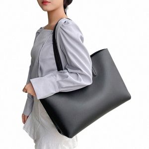 FI Solid Color Large Capacity Leather Tote Bag For Women Work Underarm Shoulder Bag Designer Handväskor Office Ladies Luxury 39ZV#