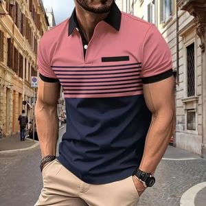 Gestreiftes Sommer-Poloshirt für Herren mit Revers-Stickerei, kurzärmeliges, lässiges Business-Mode-Sport-Poloshirt für Herren 240318