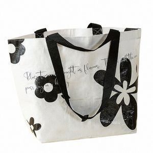 Foldbar PP Woven Shopper Bag återanvändbar Cvenient Eco Tote Bag Supermarket Shop Vegetabilisk livsmedelslagring Handväska för kvinnor V05I#