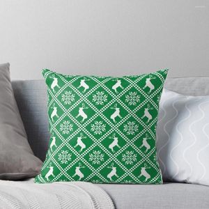 Cuscino verde bianco tradizionale natalizio nordico con renna e fiocco di neve, custodia decorativa per la casa