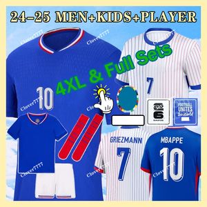 2024 25 Fan Player French Football Shirt 24 25 Benzema Giroud Mbappe Griezmann Saliba Pavard Kante Maillot de Foot Equipe Away Kids Kit Jersey Home Women Soccer Jersey