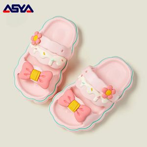 Asyapoy Girls Sandals Summer Soft Baby Toddler Eva Non-Slip Bowknot Flower Lovely Breattable Shoes Weoreble Bekväm 240322