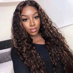 Wigs Long Curly Hair Wig Ombre 24 Inch Water Wave Wigs for Women Daily Use Synthetic Heat Resistant Deep Wave Middle Part Wig Cosplay